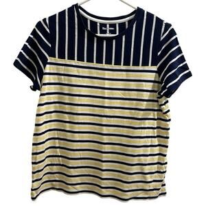 Kim Rogers Striped Colorblock Short Sleeve Coastal Nautical Cotton Tee Medium M!